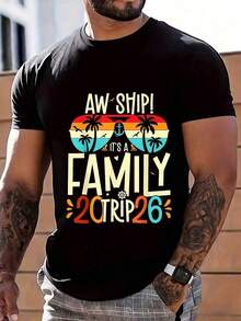 Camiseta masculina "Aw Ship, it's a family trip 2026 summer vacation cruise" (algo como "Que viagem em família, cruzeiro de férias de verão 2026"), camiseta de viagem para praia com estampa de palmeiras e óculos de sol, perfeita para o verão. - Preto - Ver 12