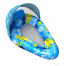 Inflatable Floating Lounger, Swimming Pool Floating Chair, Leaf Print Floating Bed, Vacation Floating Device, Thickened PVC Floating Chair, Mesh Breathable Floating Lounger. Made Of Thickened PVC Material, Wear-Resistant And Leak-Proof, And Durable. Fresh And Eye-Catching, With Built-In Sunshade Design For Effective Sun Protection. Equipped With Mesh Backrest And Seat Area, Breathable And Non-Slip For Comfortable Lying. - With Canopy - View 12