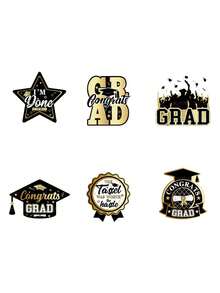 6pcs 2026 Graduation Season Hanging Decorations - Black & Gold Graduation Party Decor - Suitable For Graduation Party, Theme Party And Home Decor - One Size Fits All - View 6