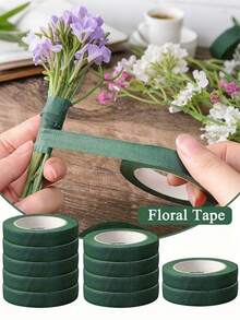 10 cuộn ruy băng trang trí hoa với lá nhân tạo - Ruy băng màu xanh tự nhiên, thích hợp cho bó hoa, hoa giả, đám cưới, hoa cài áo, cắm hoa, đồ thủ công, gói quà, làm sổ lưu niệm và làm thiệp - Vật liệu trang trí thủ công - Nhiều màu - Xem 2