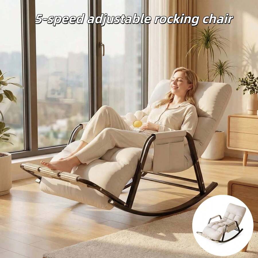 5-Speed Adjustable Ergonomic Rocking Chair Sofa With Lumbar Support, High-Resilience Filling & Smooth Rocking, Comfortable Glider Lounge Chair For Living Room, Bedroom & Nursery,Futon Sofa Bed,Perfect Gift For Family Members - Multicolor - View 1