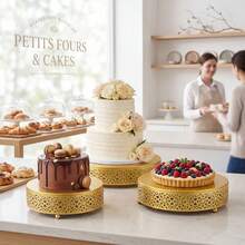 Senmeo Elegant 3pcs Golden Cake Stand Set - Perfect For Birthdays, Weddings & Celebrations | Durable Metal Display Stands - Vàng - Xem 8