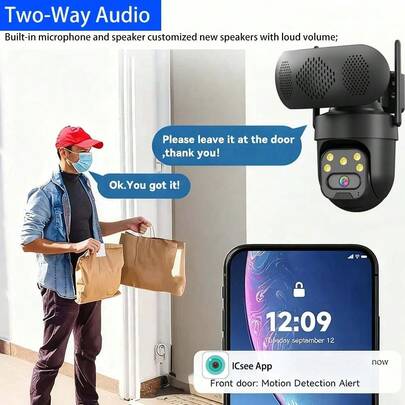 200万像素黑色WiFi音箱摄像头，宠物摄像头，IP摄像头，云台摄像头，蓝牙音箱，ONVIF摄像头，远程宠物监控，彩色夜视，双向语音，移动侦测，IP66防水（不含电源适配器）