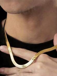 男士项链，高端质感，钛钢材质，不褪色，宽链条，日常情侣项链，5毫米粗链 - 662男士寬蛇骨鏈 - 查看 1