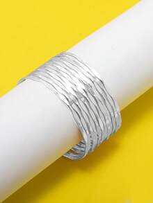 12件套女神龛位设计时尚百搭金属雕花多层细手镯 - 彩色 - 查看 2