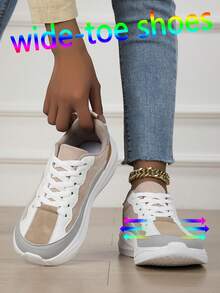 Chaussures de sport à large bout pour femmes, mode polyvalente, maille respirante, semelle plateforme, couture , légères et confortables, convenant aux étudiantes, à l'extérieur, aux fêtes, au style Lolita, à la maille pailletée, au style sirène, chaussures de voyage pour femmes, chaussures de course respirantes et ajourées - Multicolore - Voir 3