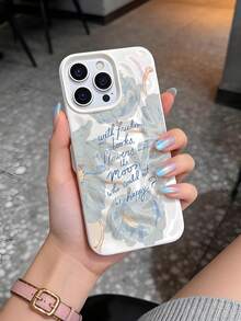 Poetic Floral Phone Case, White Crumpled Meteorite Texture, Embossed Feel, Pale Blue Handpainted Floral & English Cursive Text, Creating A Literary Romantic Atmosphere, Suitable For IPhone 16 Pro Series. Featuring High-Gloss Scratch-Resistant Backplate + Flexible Soft Frame, Anti-Drop And Wear-Resistant With Comfortable Grip; Precise Camera Cutout With Raised Rim, Responsive Buttons. - Multicolor - View 4