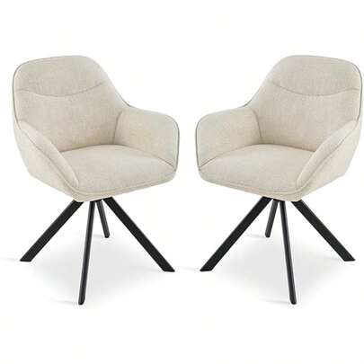 Goeurvant Stylish Smile Curve Upholstered 360° Swivel Dining Chairs With Armrests And Metal Legs For Dining Room, Living Room, Office - Set Of 2 / Set Of 4 / Set Of 6- Cream/Chenile