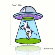 精美太空飞船与奶牛珐琅胸针 - 可爱嘻哈风格，合金材质，休闲装扮或派对的完美之选 - 彩色 - 查看 2