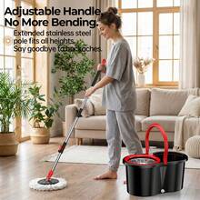 Auction Stainless Steel Rotating  Set, Including 3replacement  Heads And An Extendable Handle, Forconvenient Cleaning, Featuring A Rotating Design. Black Andred Two-Tone  Bucket Set. Commercial  Rotatable  And Bucket Set Industrial Mop Hot Washable Floor - A - View 8