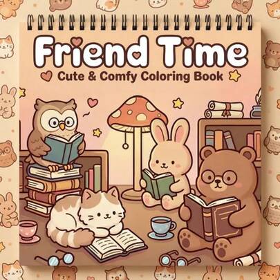 Sách tô màu chủ đề "Thời gian bên bạn bè" - 30 trang in một mặt chất lượng cao | Sách đóng gáy xoắn, hoạt động thư giãn và giảm căng thẳng dành cho trẻ từ 3 tuổi trở lên | Hình minh họa tinh tế, họa tiết sống động và thiết kế thân thiện với người mới bắt đầu, phù hợp cho thanh thiếu niên, người lớn và người cao tuổi - Món quà hoàn hảo cho Lễ Phục Sinh, sinh nhật, ngày lễ và các bữa tiệc.