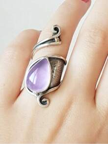 1枚复古不对称宝石镶嵌可调节合金戒指 - 復古戒指 - 查看 16