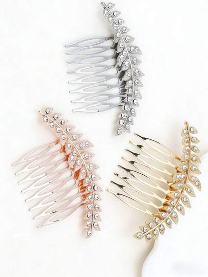 Lược cài tóc hình lá đính đá lấp lánh (1/3 chiếc), thích hợp cho nữ, phụ kiện dự tiệc và đám cưới.