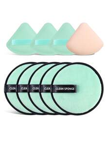 MAANGE 9件套化妆海绵套装，包含4个气垫海绵和5个卸妆洁面海绵，是送给女性和女孩的居家或外出化妆工具礼物。 - 青檸色 - 查看 10