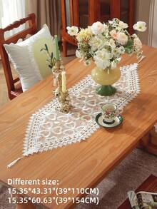 100% Polyester Embroidered Lace Table Runner, Tablecloth, Dresser Scarf, Suitable For Indoor/Outdoor, Kitchen, Living Room, Wedding, Party Decor, Multiple Sizes Available, All Season - White - View 13