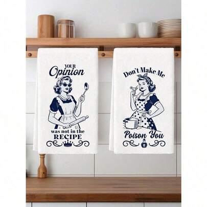 2 piezas Toallas de cocina de microfibra de poliéster blancas, estilo vintage de ama de casa con citas humorísticas y patrones coloridos, absorbentes y reutilizables para decoración del hogar, fiestas navideñas, hornear, paños de cocina diarios, lavables a máquina, tamaño grande de 40x60cm