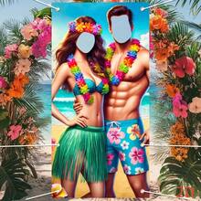1pc 2D Flat Hawaiian Hula Dance Backdrop Party Photo Prop, Hollow Horizontal Banner, Suitable For Hula Aloha Tiki Theme Decor, Tropical Beach Party Hanging Background, Summer Theme Party Couple Frame, Party Photo Shoot Backdrop Decor - A - View 2