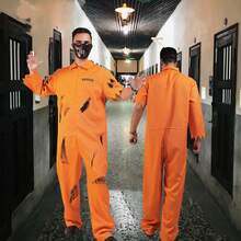圣诞装饰橙色囚犯服装男女套装，包括上衣和短裤，适合情人节、狂欢节、角色扮演 - 彩色 - 查看 5