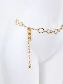 Metal Chain Decor Waist Belt For Women, Minimalist Versatile Suitable With Dresses, Fashion Body Chain Hollow Circle Slim Waist Chain Summer, School Fall, Autumn, Halloween - Vàng - Xem 2