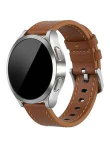 2件套复古棕色真皮表带搭配银色PC表壳，兼容三星Galaxy Watch 4/5/6/7 40mm/44mm，经典真皮表带及表壳，智能手表表带，手表保护套，手表屏幕保护膜，表带配件，智能手表配件 - 棕色 - 查看 3