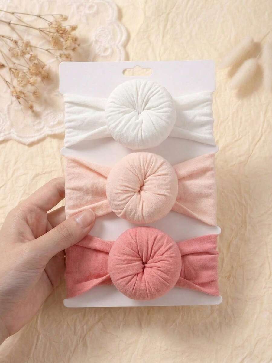 3个糖果色可爱新生儿尼龙甜甜圈婴儿发带,适合春夏日常佩戴,婴儿发饰,不含纸卡 - 彩色 - 查看 1