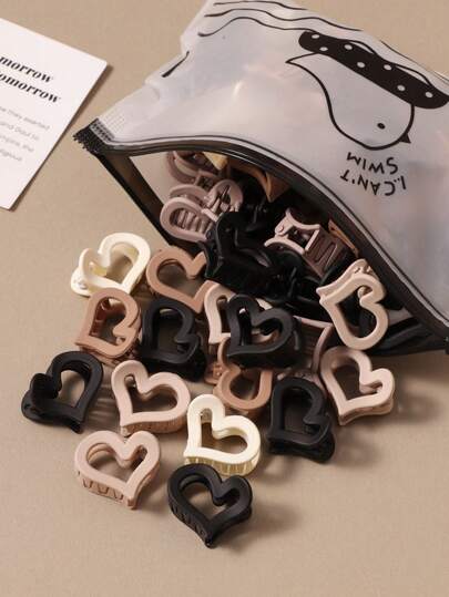 10/20/30pcs Coffee Color Premium Elegant Heart Flower Claw Clips, Versatile Bangs/Hair Clips, Small Hair Claw Hair Accessories For Women