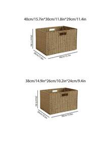 手工编织收纳盒，东方禅意纯色收纳箱，客厅桌面电视柜衣柜收纳整理器，现代波西米亚风绳状植物吊架，木藤几何篮筐，天然混合金属框架装饰，适合沿海花园装饰，适合返校季 - 多色 - 查看 2