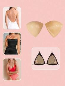1 Pair Of Double-Sided Adhesive Bra Pads To Make Your Bra Look Bigger And Firmer, Lightweight Pads, Push Up Your Breasts, Waterproof Adhesive Breast Pads, Can Be Worn Inside Swimsuits, Hot Spring Suits, Wedding Dresses, Vests And Camisole - Màu be - Xem 2