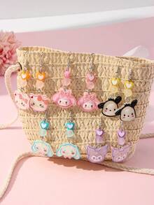 SANRIO 5 paia/set di orecchini pendenti con ciondolo a forma di gattino e perline a forma di cuore, adatti per feste, scuola, regali di compleanno per ragazze - Multicolore - Visualizzare 7