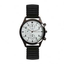 Bộ 2 đồng hồ đôi thời trang, đồng hồ đeo tay thạch anh mặt tròn cổ điển kèm dây đeo co giãn màu đen. - trắng - Xem 7