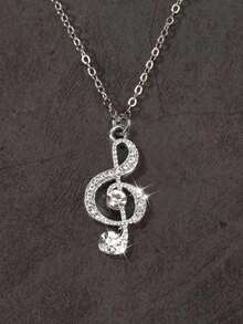 Dây chuyền hình nốt nhạc đính đá phong cách Gothic cổ điển, dây chuyền hip-hop đa năng dành cho cả nam và nữ, thích hợp cho các lễ hội âm nhạc. - Bạc - Xem 1