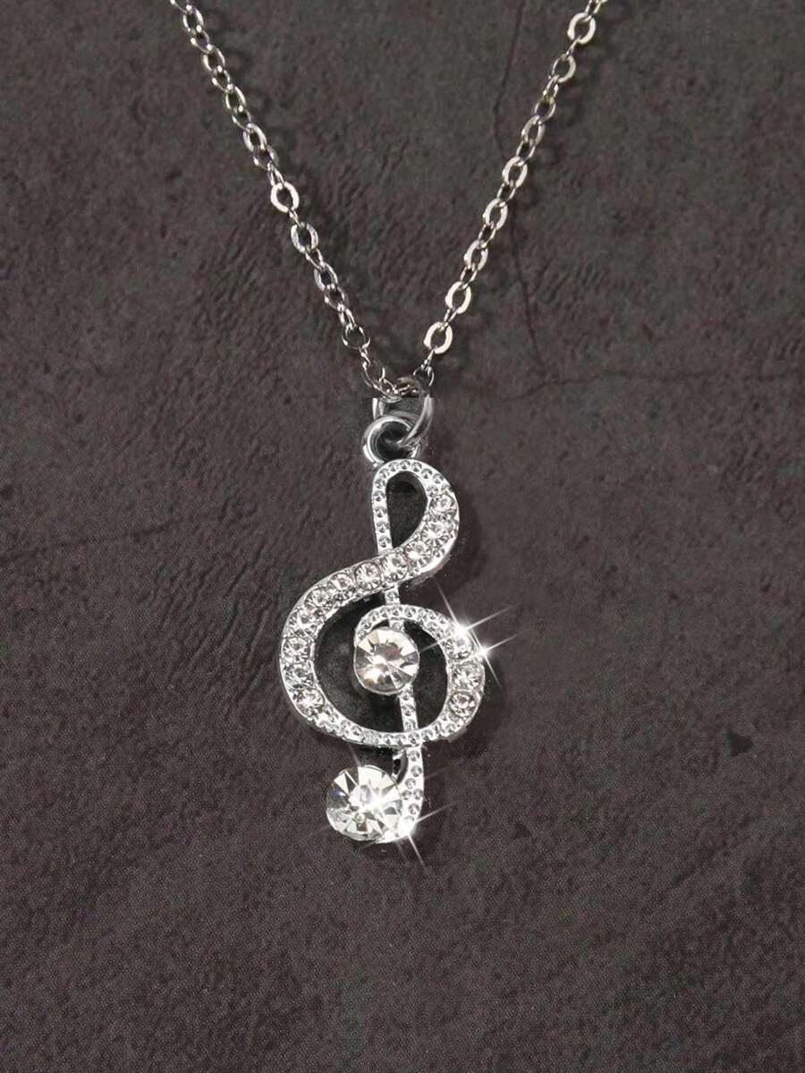 Dây chuyền hình nốt nhạc đính đá phong cách Gothic cổ điển, dây chuyền hip-hop đa năng dành cho cả nam và nữ, thích hợp cho các lễ hội âm nhạc. - Bạc - Xem 1
