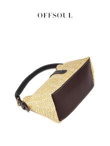 女士草编手提包，新款度假风沙滩手工编织包，优雅休闲手提包 - 米色 - 查看 5