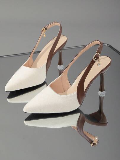 1 par de tacones altos para adolescentes y mujeres de talla grande, estilo europeo y americano, de material suave y cómodo de gamuza y cuero, con diseño de punta puntiaguda, tacón fino y hebilla metálica, estilo princesa con cuña, adecuados para uso diario casual, vacaciones, trabajo, fiesta, compras, nuevos para primavera/verano