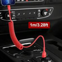Cable de carga rápida USB a Tipo C de 66W 5A, cable retráctil de resorte, compatible con Xiaomi, POCO, teléfonos, cargador de coche USB C - Rojo - Ver 3