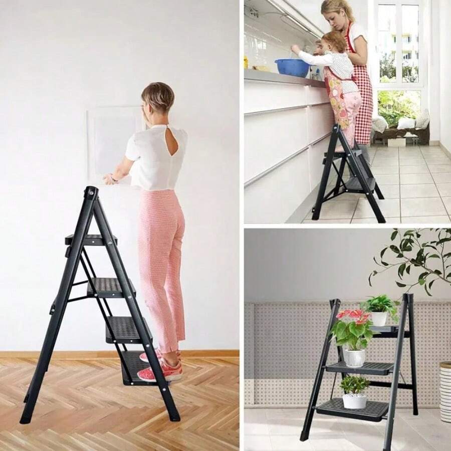 3 Step Ladder Folding Portable Compact Heavy Duty Anti-Slip Mat Stool - A - View 1