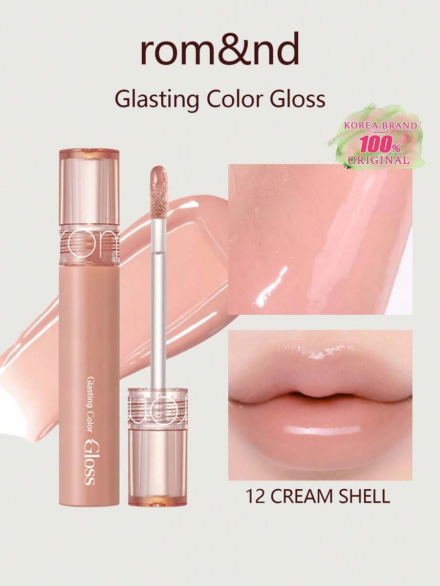 Rom&nd Romand Glasting Water Tint, High Viscosity, Creates Glossy And Hydrated Lip Makeup, Glass-Like Shine, Jelly-Like Texture, 6-Hour Moisturizing, Vegan Formula, Portable, Creates Korean Dewy Lip Makeup, Shiny On Camera, Moisturizes Dry Lips, Korean Cosmetics - 12 Vỏ kem - Xem 1