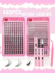 CMAYOME 600pcs/Set, 528pcs/Set, 482pcs/Set, 480pcs/Set, 384pcs/Set, 320pcs/Set, 120pcs/Set D-Curl Eyelash Extension Kit, DIY Eyelash Extension Set, Lightweight Natural Curly Lashes, Delicate And Feathery, Curl Similar To Natural Lashes, Length 9-20mm, 30D, 40D, 50D, 60D, 80D - Pink - View 9