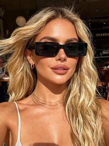1pc Square Fashionable Y2K Style Colorful Women Sunglasses, Daily Wear & Accessory - 1pc 黑框灰片21015 - 查看 3