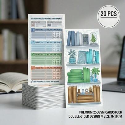 20 Marcadores de Páginas Coloridos e Criativos para Lista de Leitura, Marcadores para Resenhas de Livros, Páginas para Diário de Leitura (Presente de Páscoa/Primavera), Páginas para Registro de Leitura, Marcadores de Leitura Escolar, Páginas para Acompanhamento de Leitura Feminina, Cartões com Tema de Tecnologia para Colorir e Classificação de 5 Estrelas