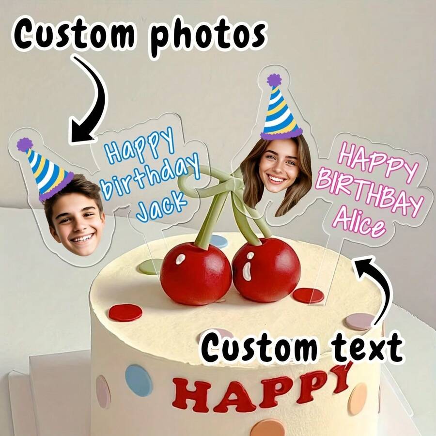 1pc Customizable Acrylic Cake Topper With Photo And Name, No Power Needed, Exquisite And Romantic, Suitable For Birthday Party, Christmas Decor, Housewarming, Fashionable Design
