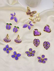 16pcs 8 Pairs Stainless Steel Light Purple Earrings Set, Including Heart, Leaf, Butterfly, Four-Leaf Clover And Flower Designs. French Romantic Style. Stainless Steel Women's Earrings, Loved By Women And Girls. Perfect As Wedding, Holiday And Party Gifts. Summer Beach Style. - Purple - View 15