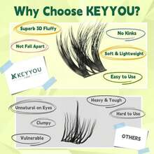 KEYYOU Lash Clusters 3D Effect Volume Eyelash Clusters Flaunt Style 144PCS D Curl Flora Wispy Look LengthLock 8u201318mm Mix Ultra-Thin Black Band (PuffSilk V3D01) - ColorA - 查看 5