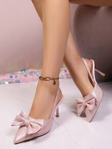 Sandalias de tacón alto con lazo elegante, con atmósfera francesa, punta puntiaguda, correa fina + lazo, sandalias de tacón alto minimalistas pero exquisitas con correa fina negra, adecuadas para ir al trabajo y citas - Rosa - Ver 5