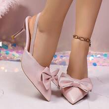 Sandalias de tacón alto con lazo elegante, con atmósfera francesa, punta puntiaguda, correa fina + lazo, sandalias de tacón alto minimalistas pero exquisitas con correa fina negra, adecuadas para ir al trabajo y citas - Rosa - Ver 7