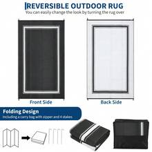 Outdoor Plastic Straw Rug 8x10 Waterproof Reversible Bordered Minimalist Patio Rug Indoor Outdoor Carpet With 4 Stakes And Storage Bag Outdoor Mat RV Mat For Deck Backyard Patio RV Camping Beach - Black and White - View 6