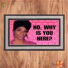 1pc Ho Why Is You Here Funny Welcome Flannel Doormat, Non-Slip Soft Stain Resistant Durable Machine Washable Floor Rug For Front Porch Bathroom Kitchen Bedroom Living Room Indoor Outdoor Entrance Home Decor - A - View 2