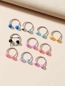 10pcs/set Multicolor Stainless Steel Nose Rings (random Color) - Multicolor - View 9