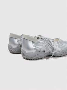 MASKERT Giày nữ thường ngày, giày thể thao, giày búp bê buộc dây, giày sneaker lưới, đế mềm thoải mái để mang hàng ngày. - Bạc - Xem 6