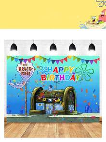 SpongeBob SquarePants Theme Party Backdrop, Cross-Border Birthday Happy Decoration Banner Supplies, Cartoon Fish Brother Hanging Cloth, Dorm Bedroom Wall Decor Creative Background Cloth, Cute - Multicolor - View 21